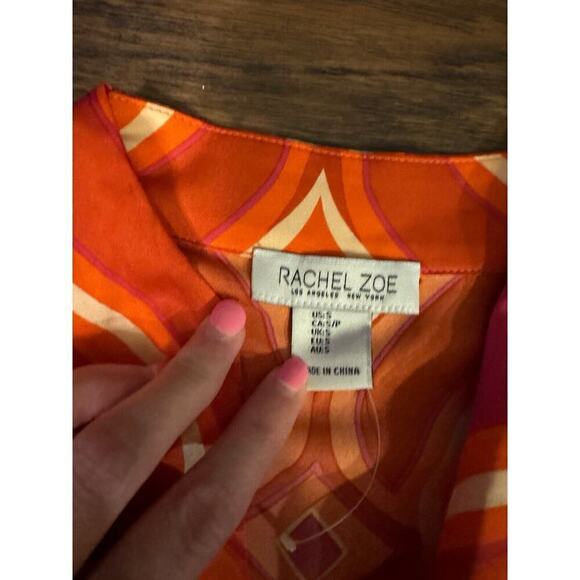 Rachel Zoe Printed Geometric Long Sleeve Blouse Orange Pink Sz:small - Picture 4 of 7